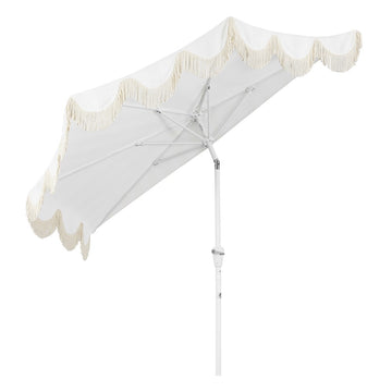 Beverly 9 ft. Designer Classic Scalloped Fringe Half Market Patio Umbrella